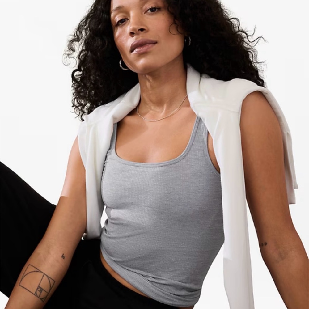 Athleta Light Gray Ribbed Tank - Renew Seamless Square Neck Tank